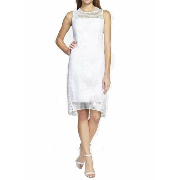 Elie Tahari White Sleeveless Ophelia Eyelet Lace Knee Length Dress 6 - Picture 1 of 5